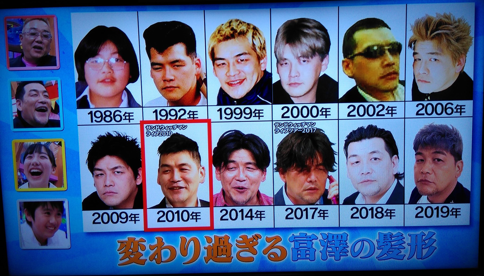 富澤たけしは年代ごとにかなり髪型が変わっている
